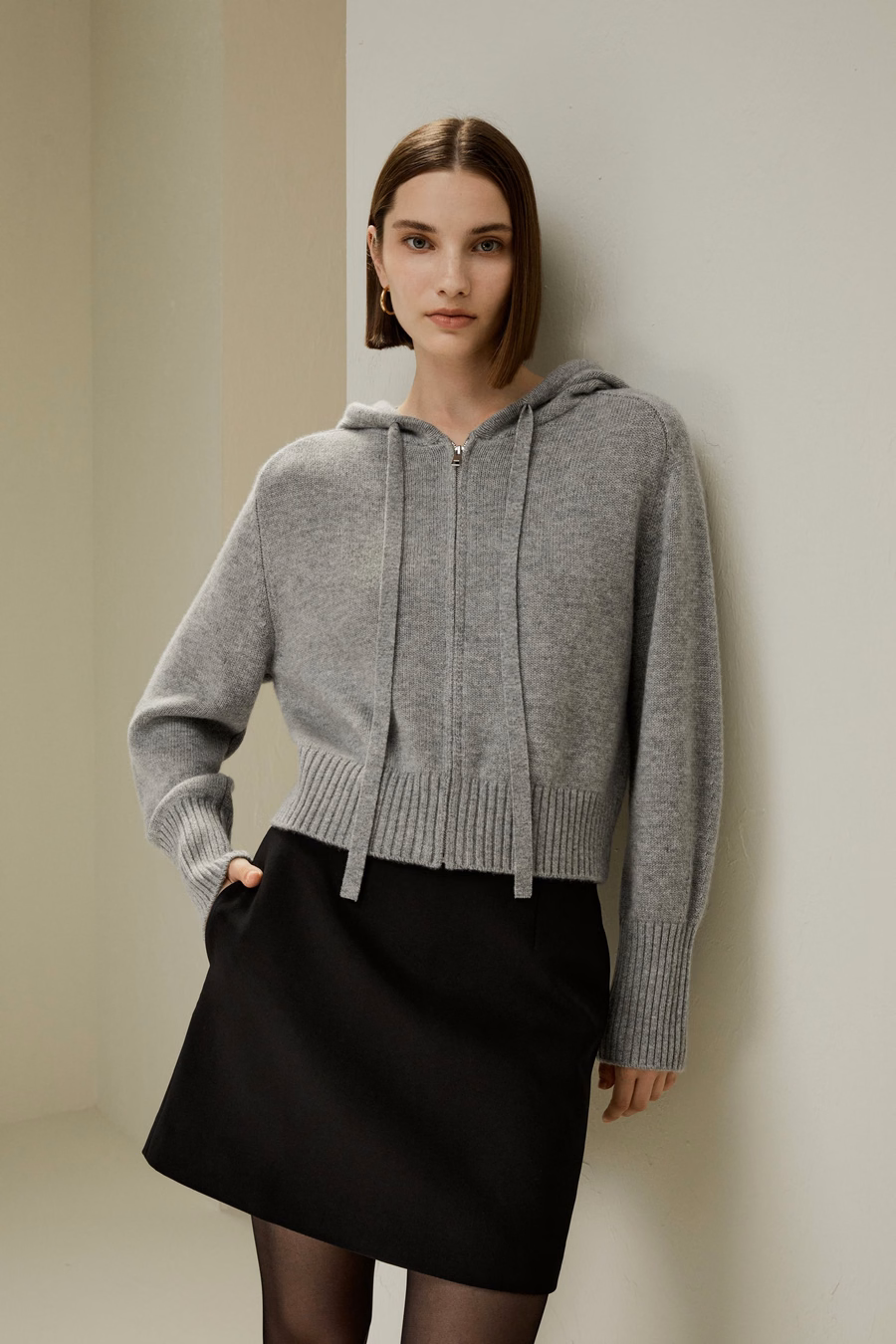 Kurze Reißverschluss-Woll-Kaschmir-Hoodie