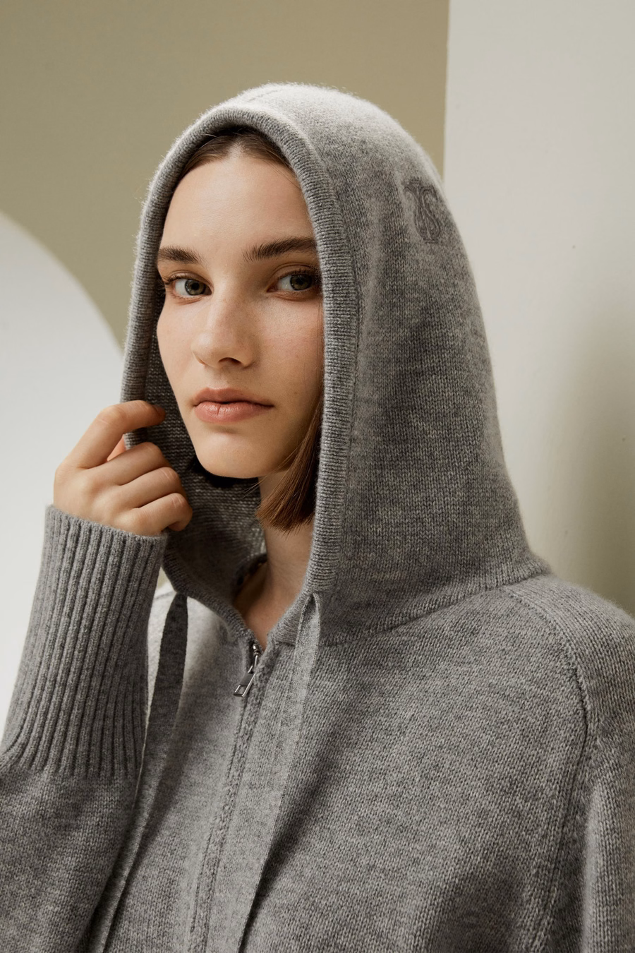 Kurze Reißverschluss-Woll-Kaschmir-Hoodie