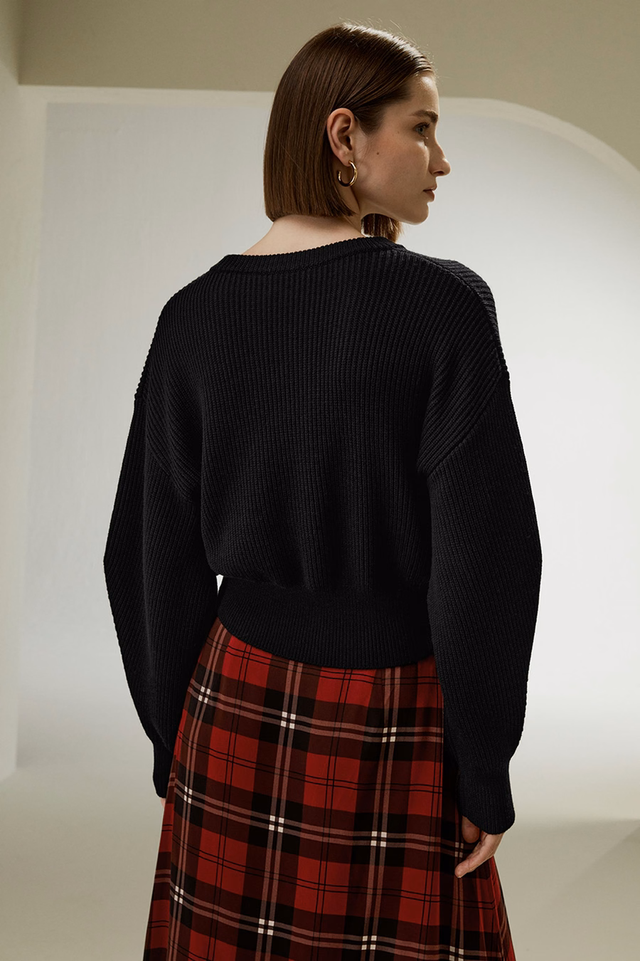 Rundhals-Drop-Shoulder Merinowollpullover