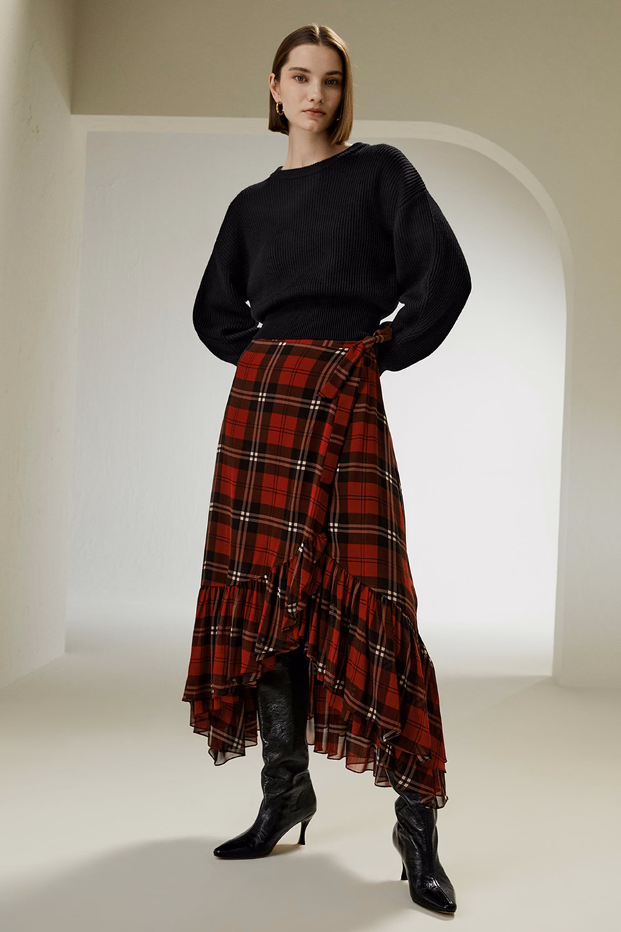 Rundhals-Drop-Shoulder Merinowollpullover