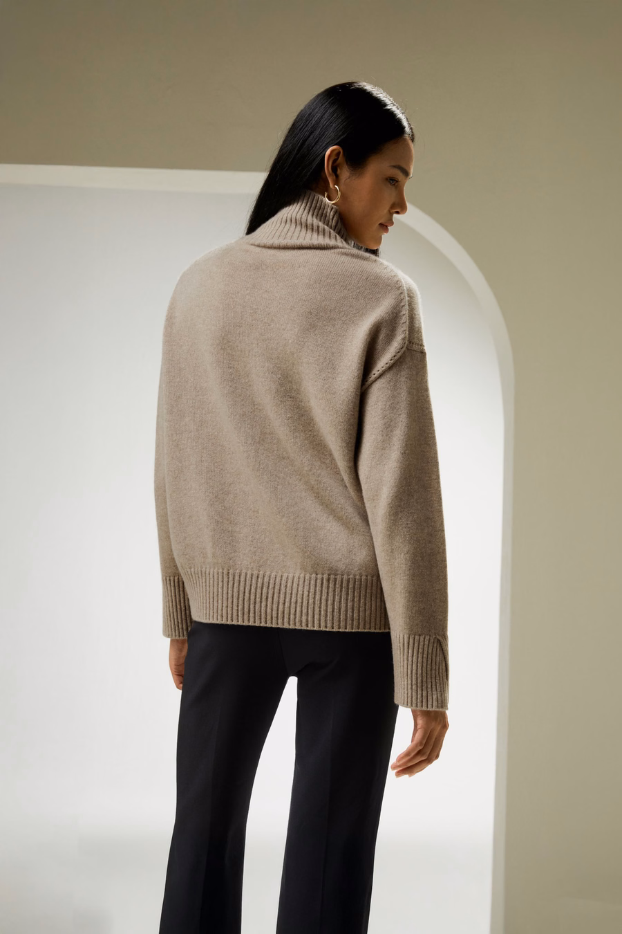 Rippenkragen Relaxed-Fit Kaschmirpullover
