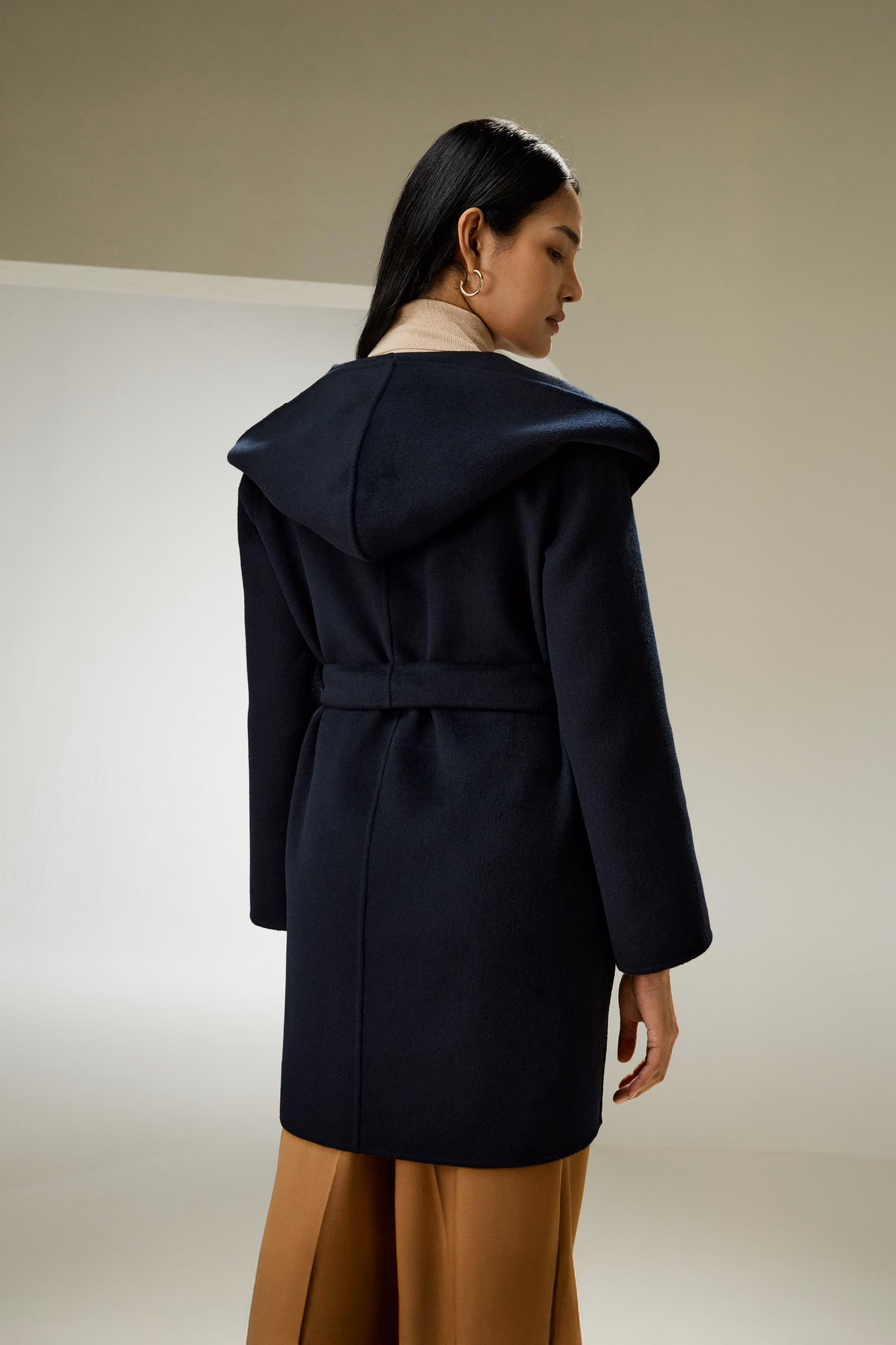 Cashmere-Woll-Mischung Gürteltuch Kapuzenmantel