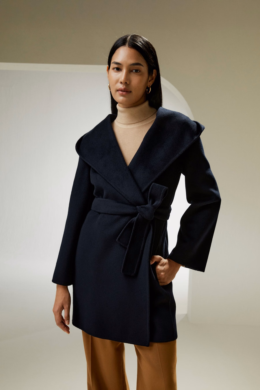 Cashmere-Woll-Mischung Gürteltuch Kapuzenmantel