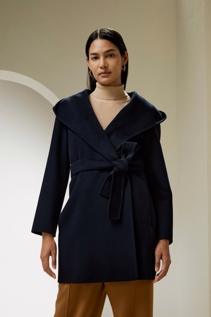 Cashmere-Woll-Mischung Gürteltuch Kapuzenmantel