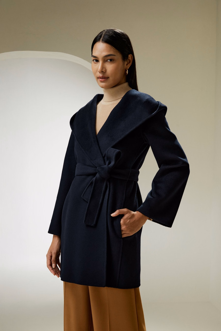 Cashmere-Woll-Mischung Gürteltuch Kapuzenmantel