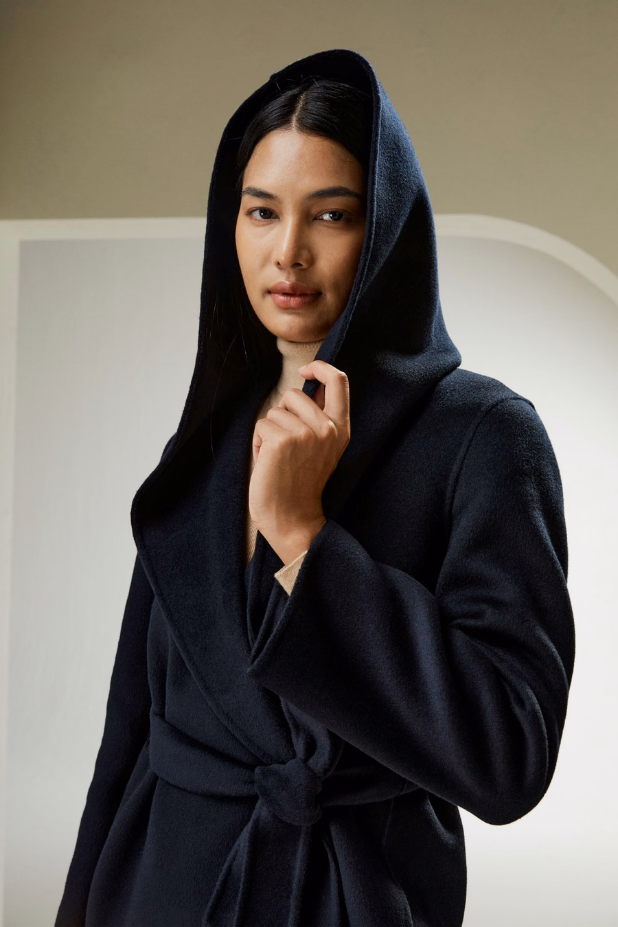 Cashmere-Woll-Mischung Gürteltuch Kapuzenmantel