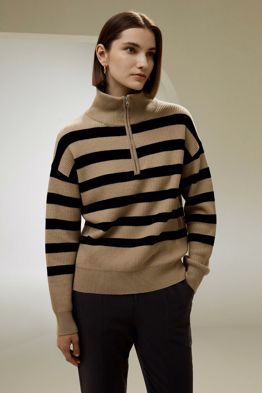 Hemdkragen Quarter-Zip Wollpullover