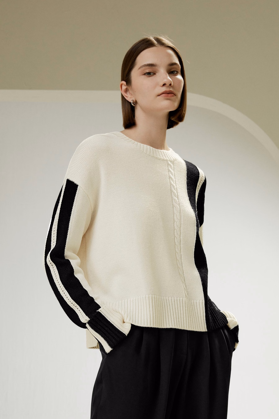 Bicolor Stripe Knit Wool Sweater