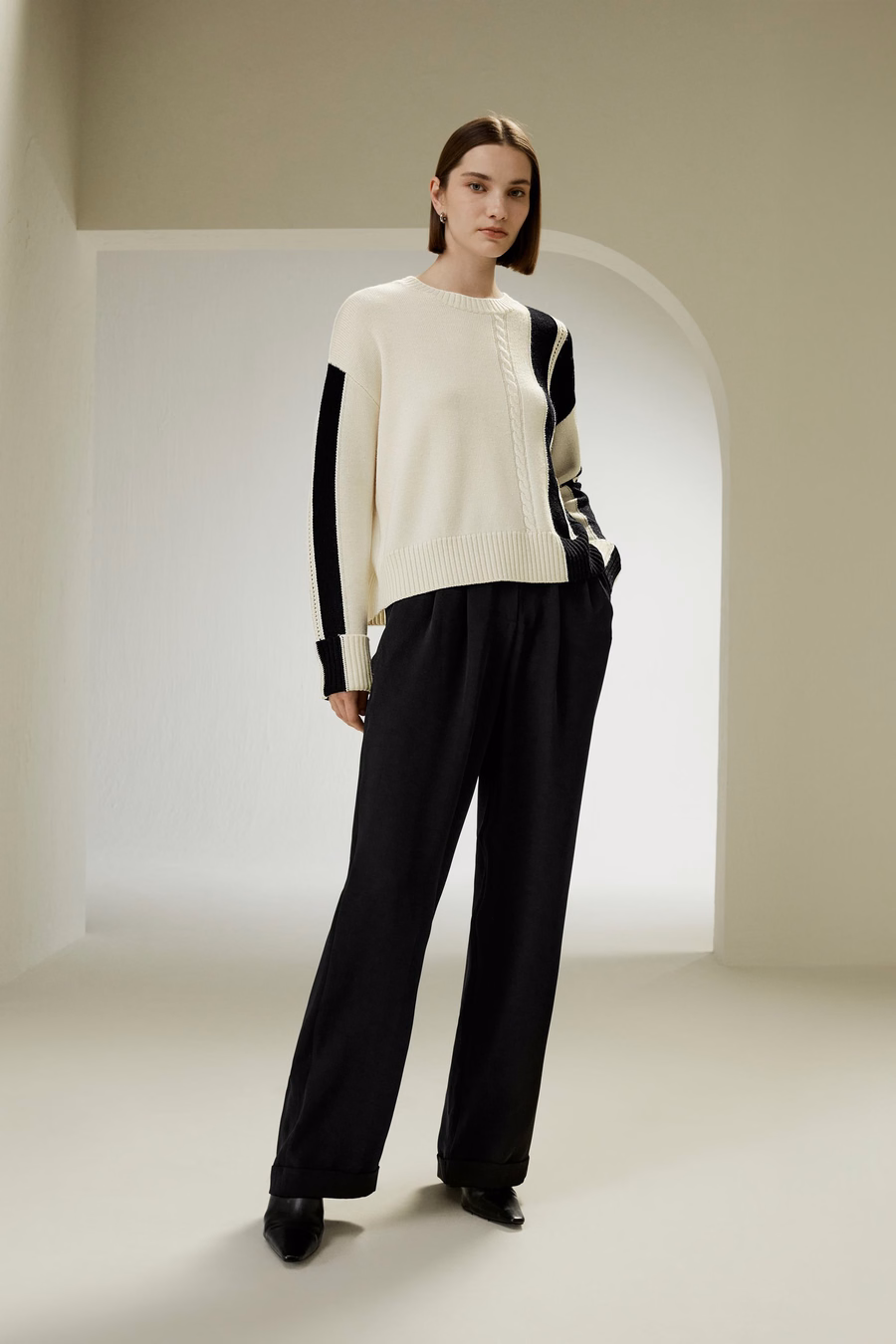 Bicolor Stripe Knit Wool Sweater