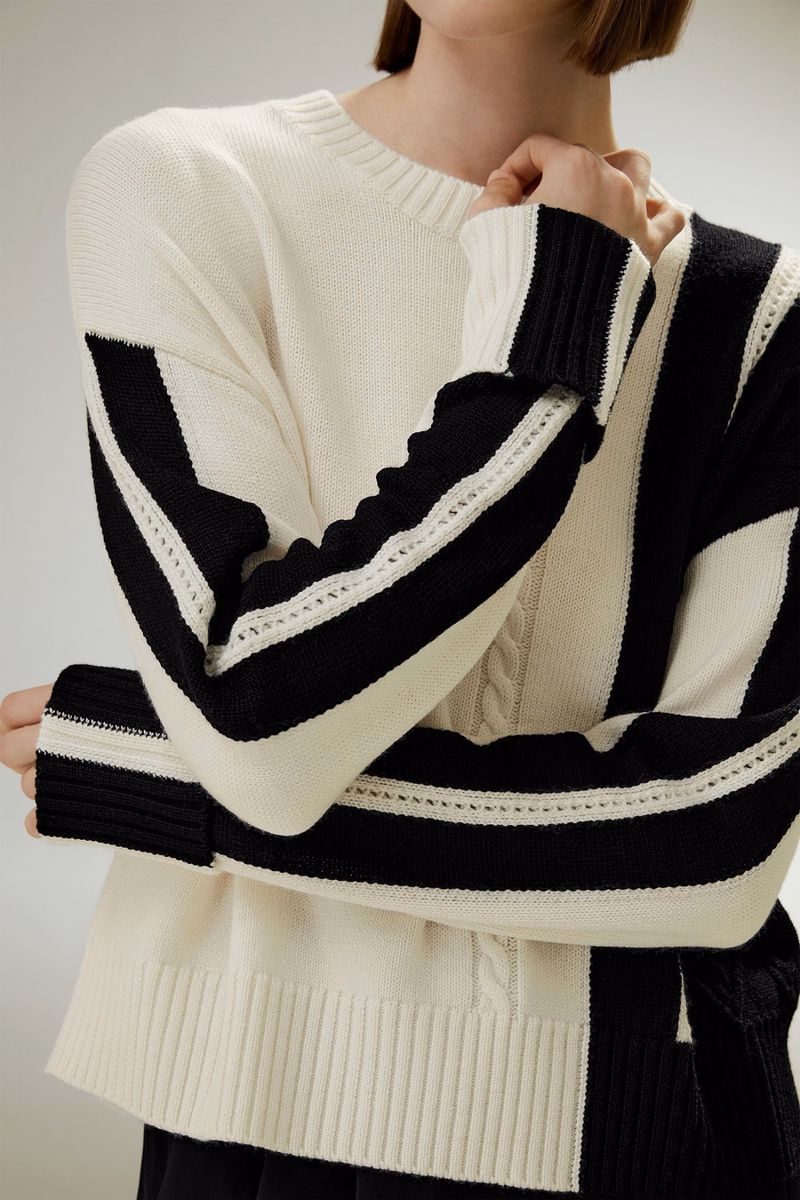 Bicolor Stripe Knit Wool Sweater