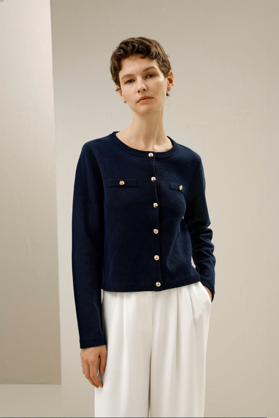 Merinowolle Goldknopf Cardigan