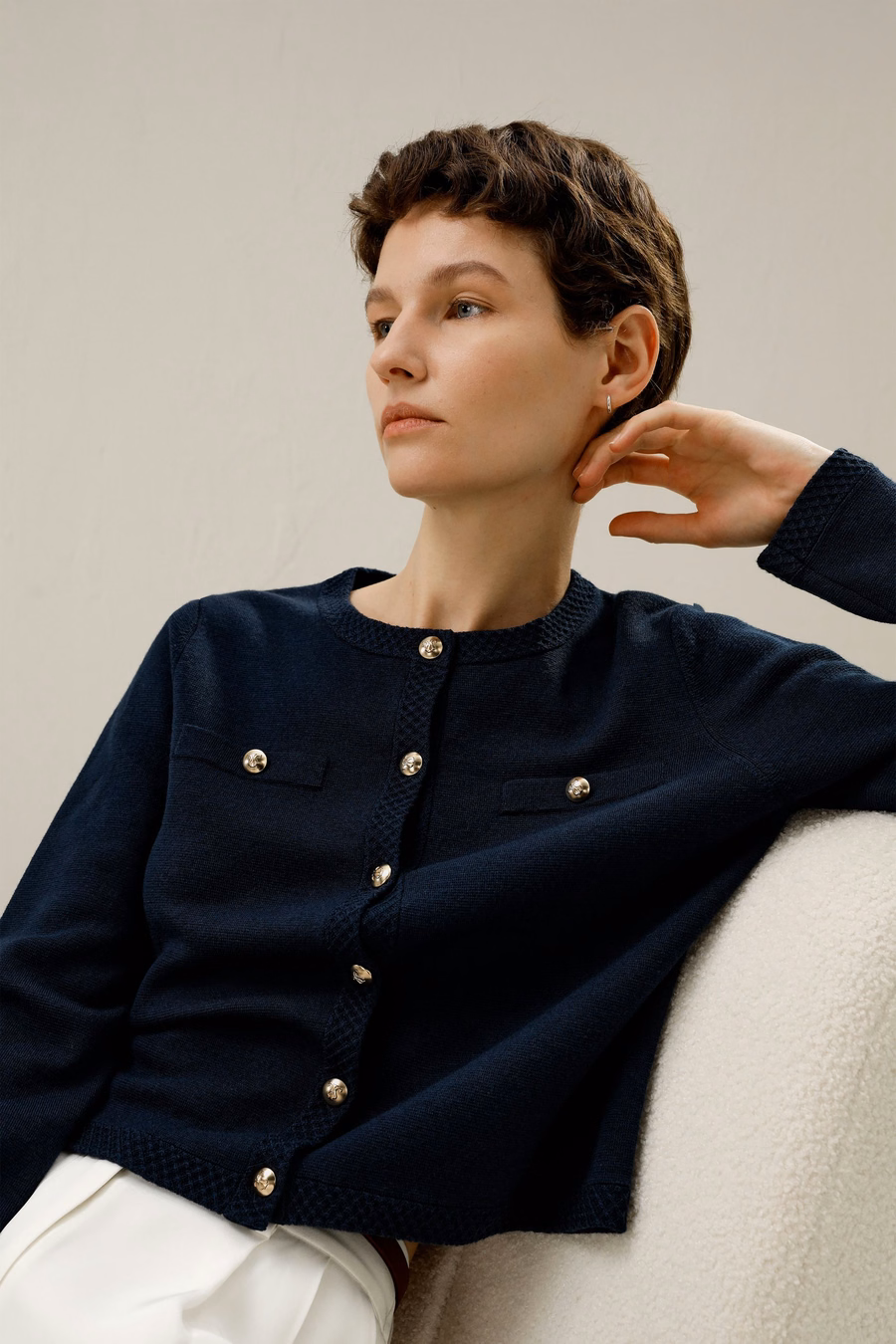 Merinowolle Goldknopf Cardigan