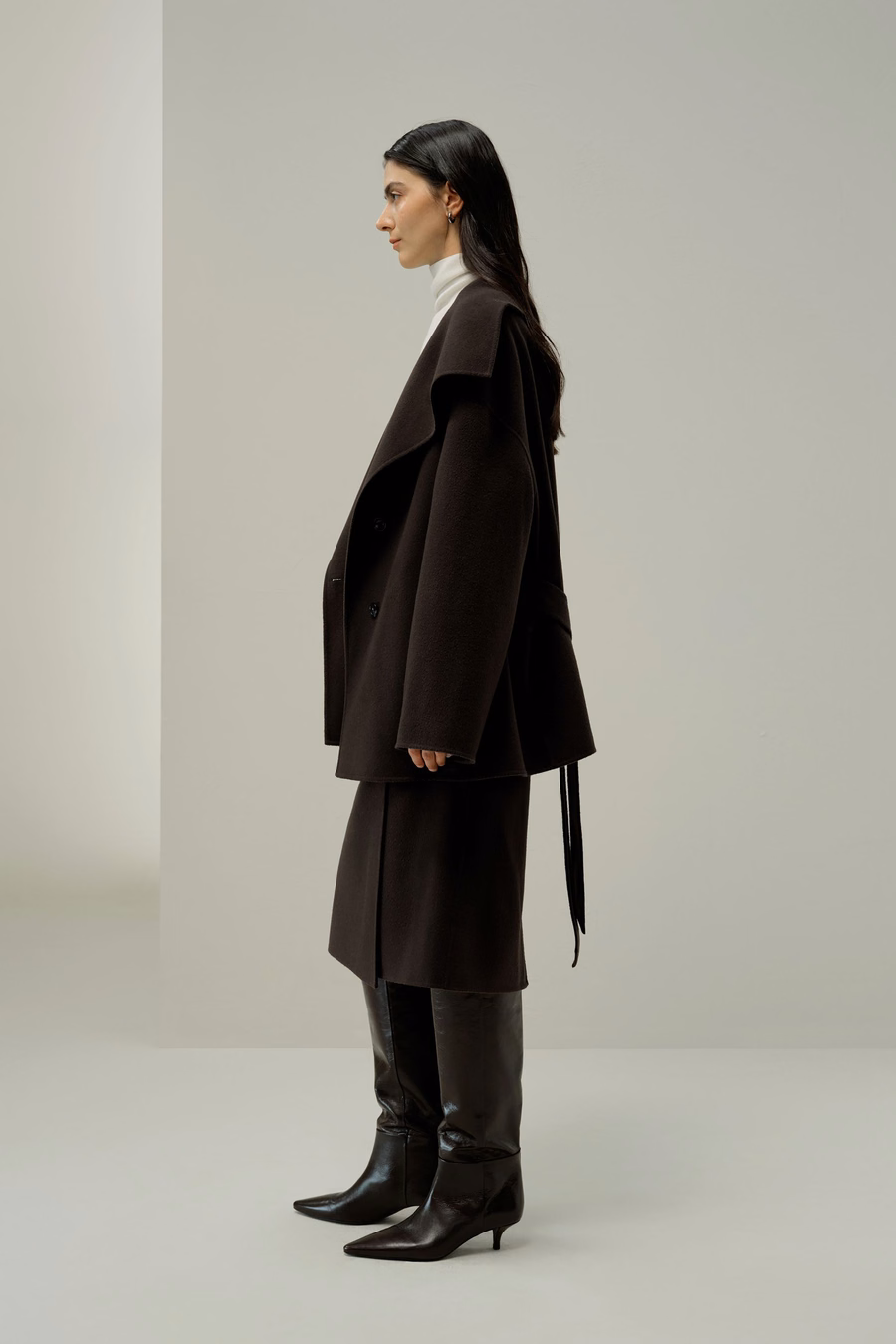 Convertible Collar Silk-Wool Blend Mantel