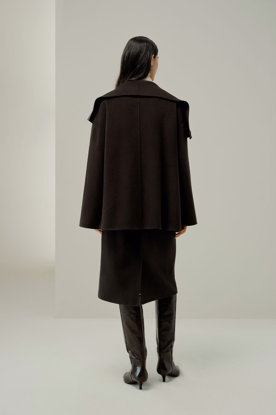 Convertible Collar Silk-Wool Blend Mantel