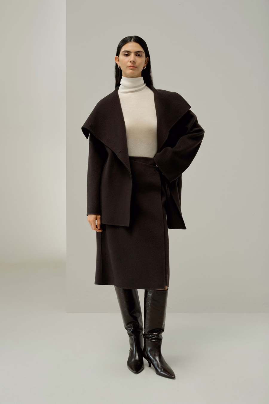 Convertible Collar Silk-Wool Blend Mantel