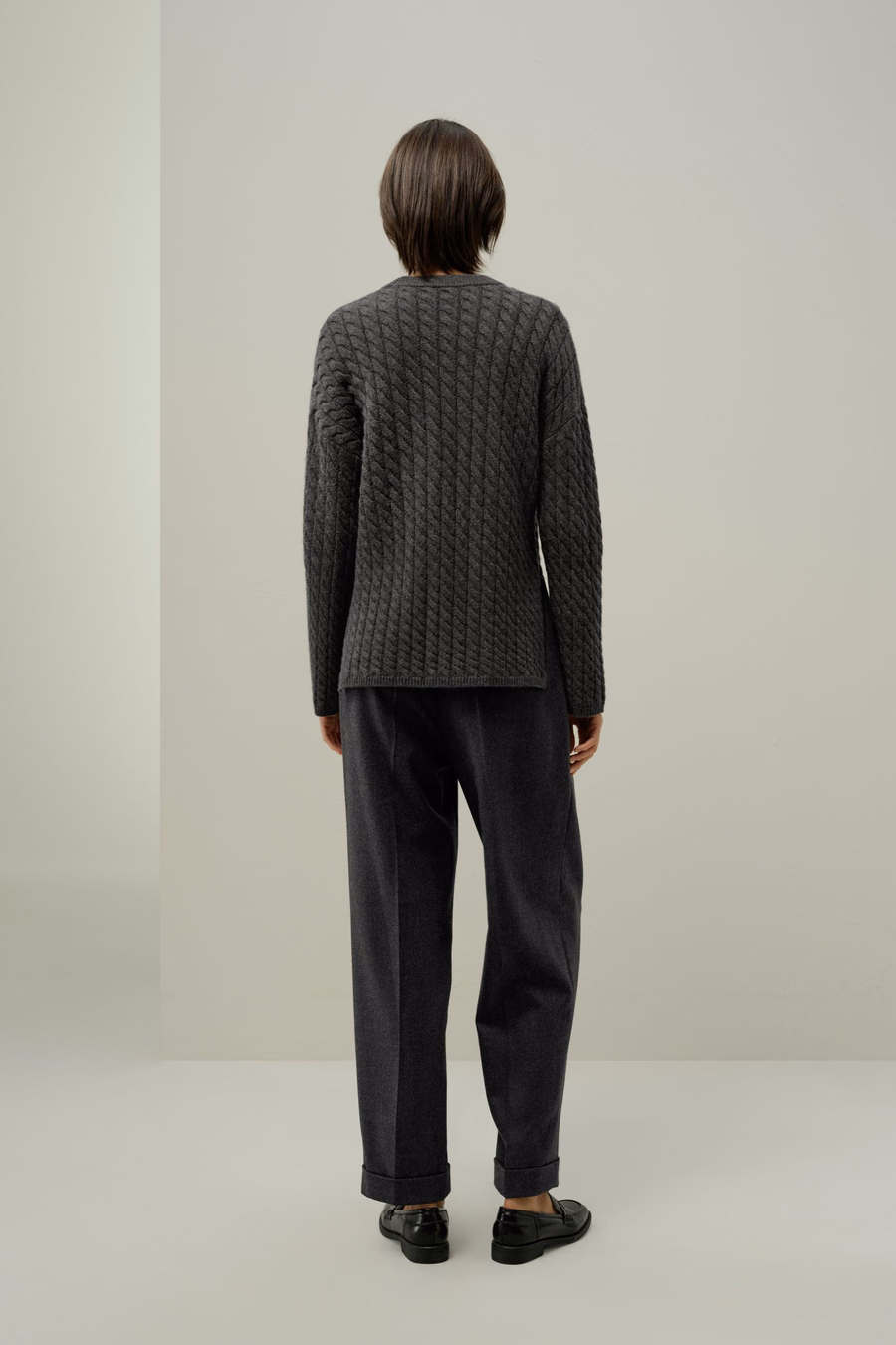 Rundhals Kabelstrick-Kaschmir-Pullover