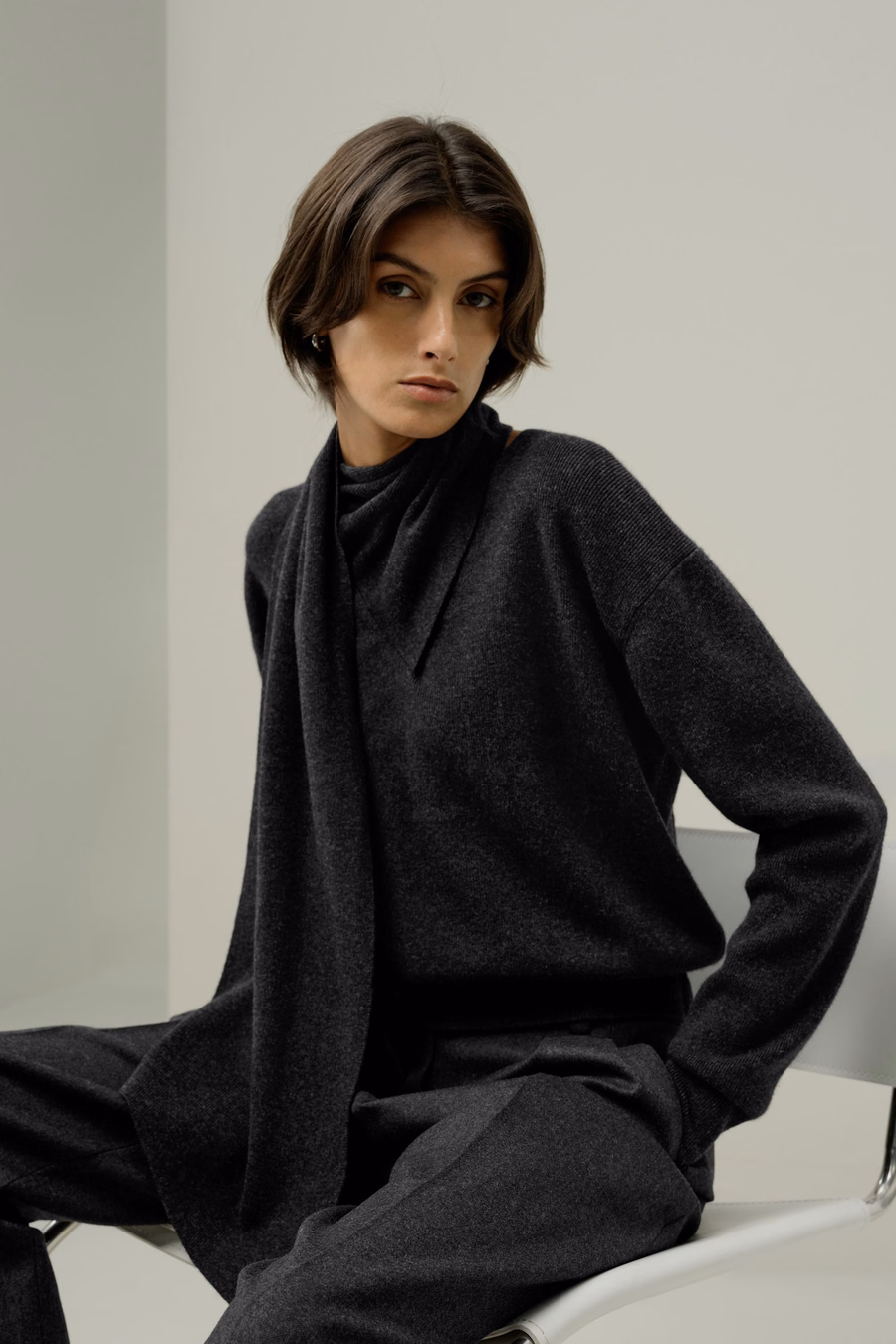 Bowtie-Kragen Wolle-Kashmir Pullover