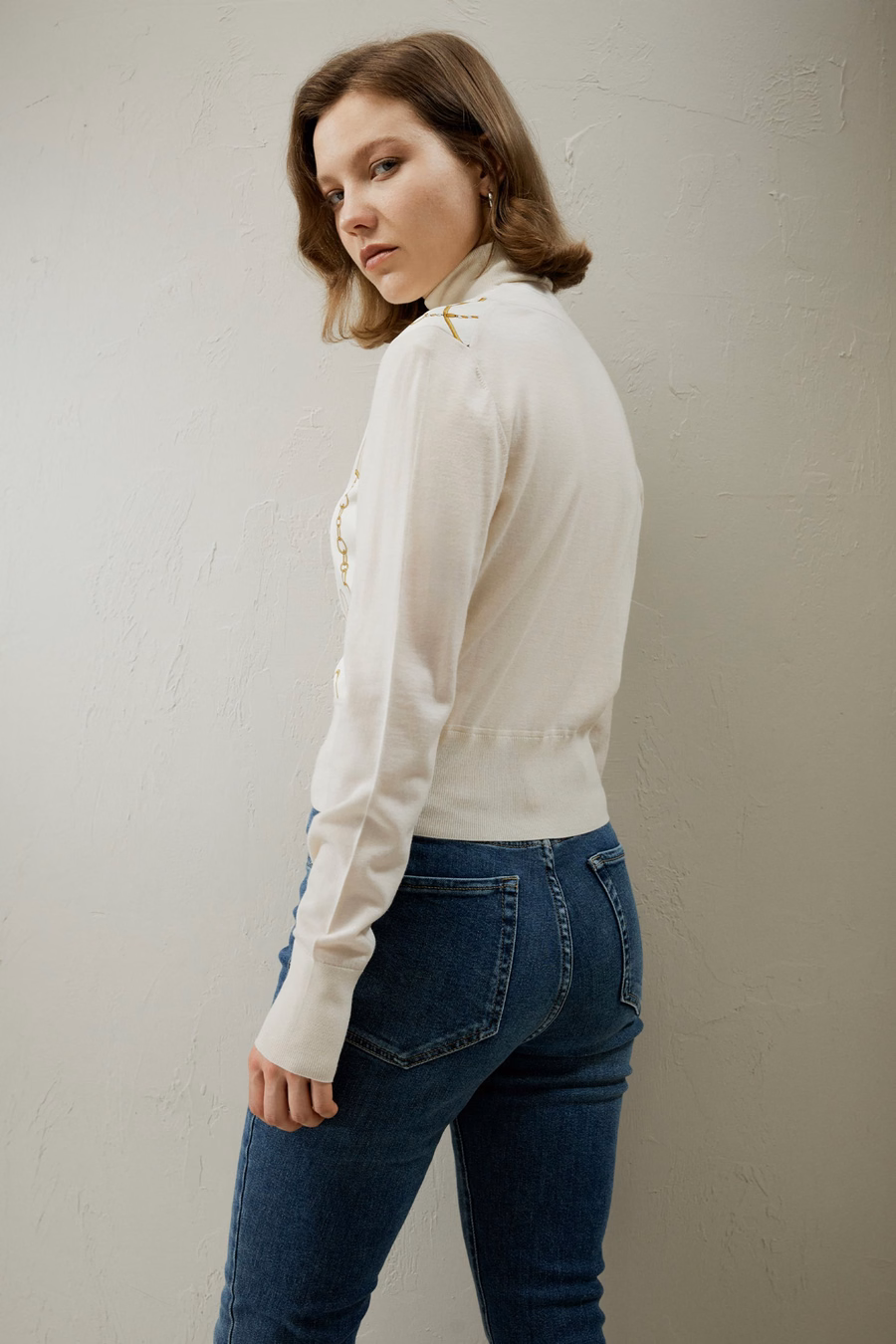 Merinowolle Cardigan mit Louisville Seidenfront