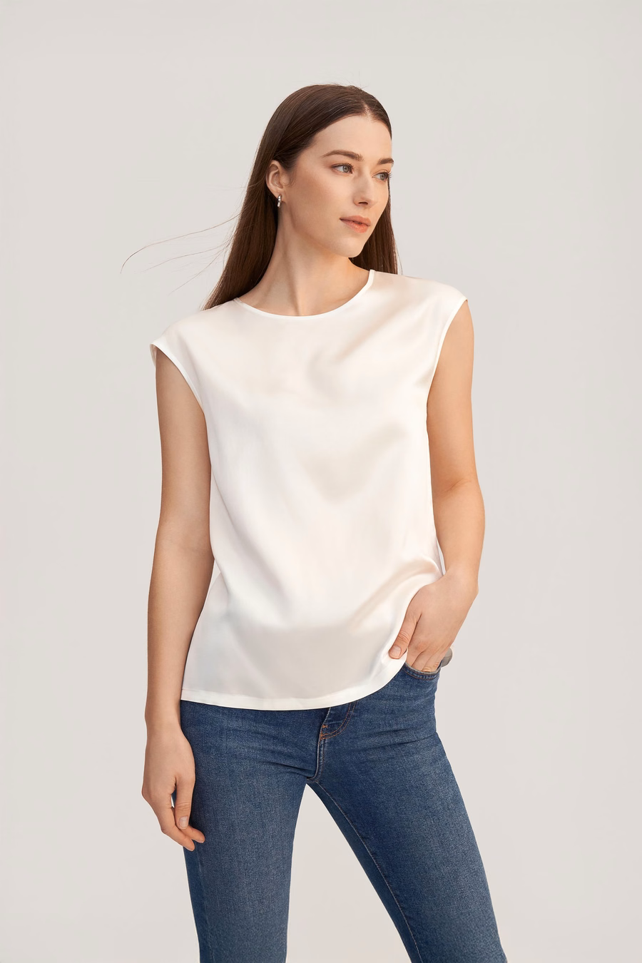 Basic Cap Sleeves Silk Tee