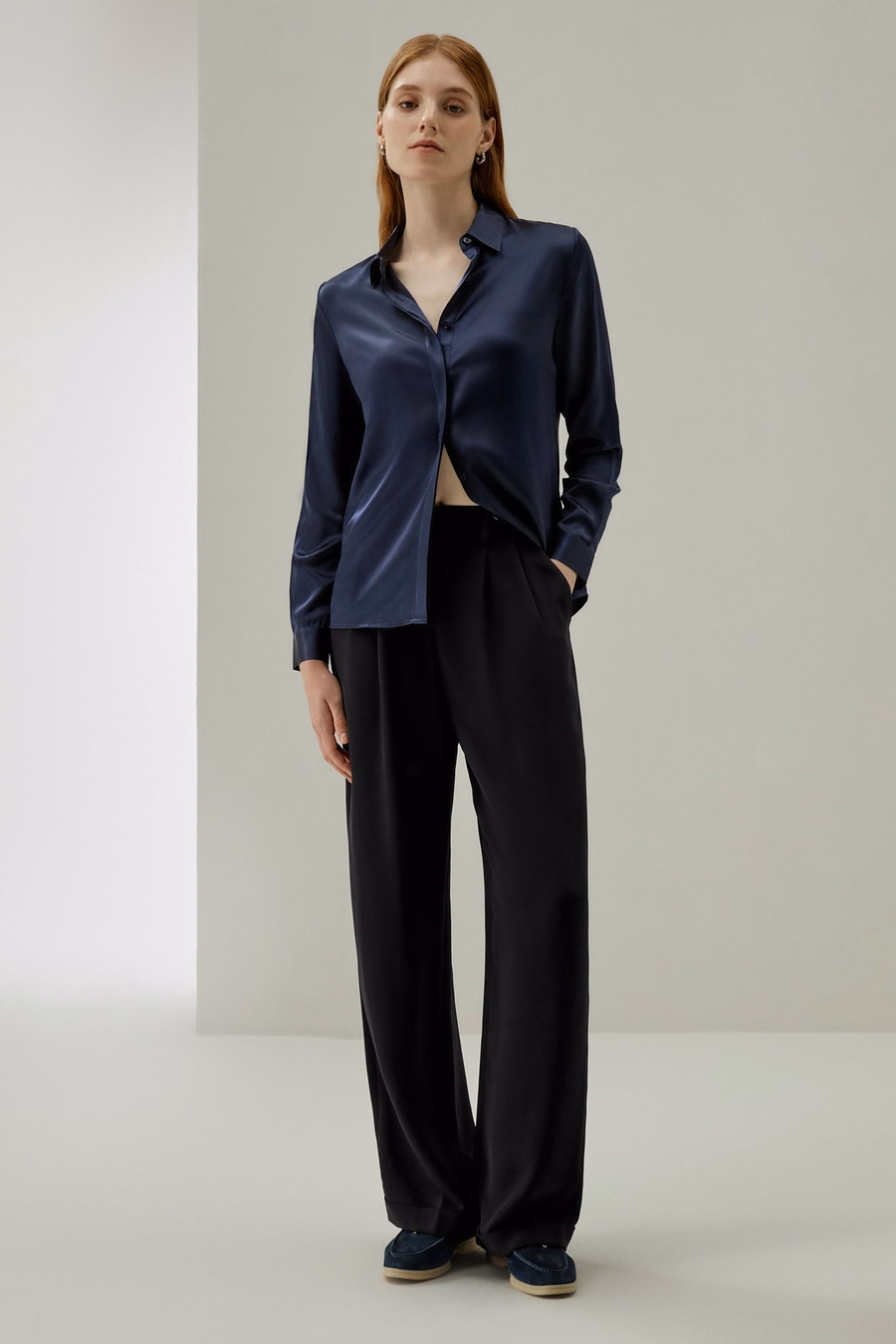 Timeless Pleated Wide-Leg Dense Silk Trousers