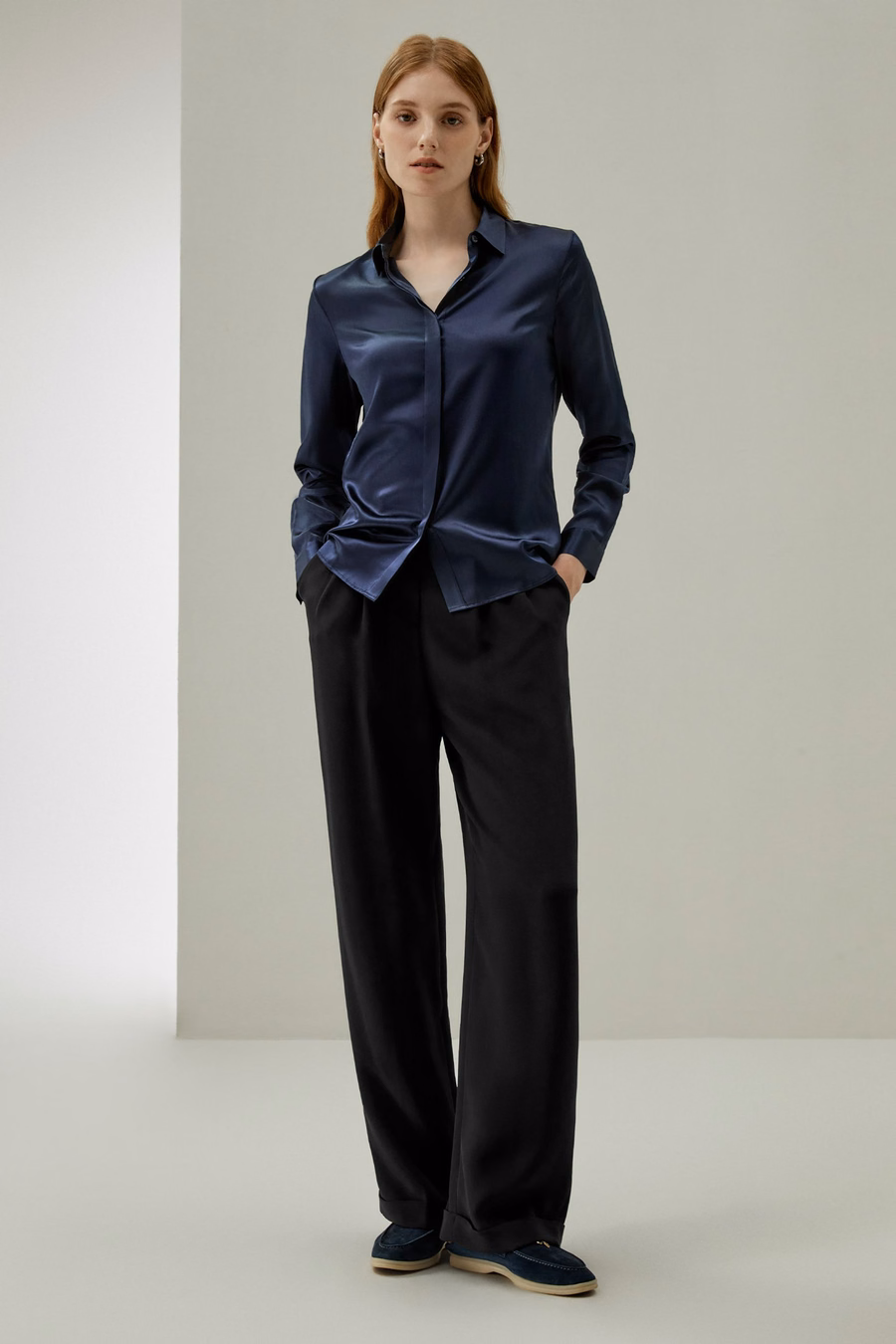 Timeless Pleated Wide-Leg Dense Silk Trousers