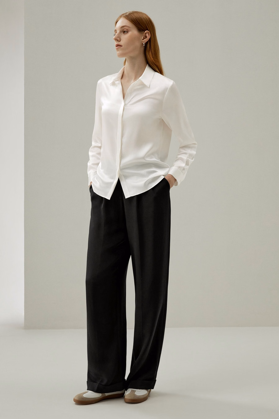 Timeless Pleated Wide-Leg Dense Silk Trousers