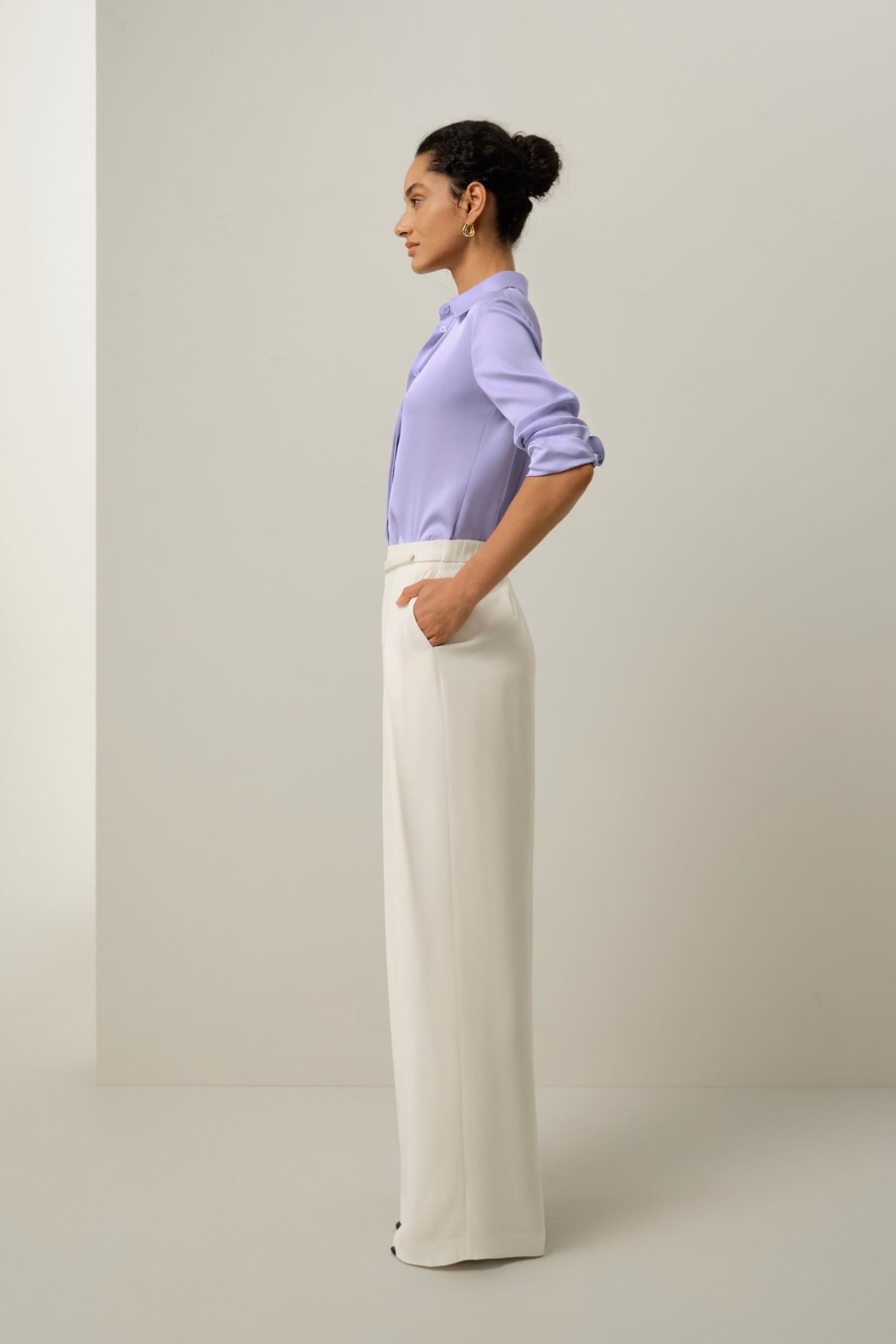 Schwere Seidencrepe-Hosen mit weitem Bein