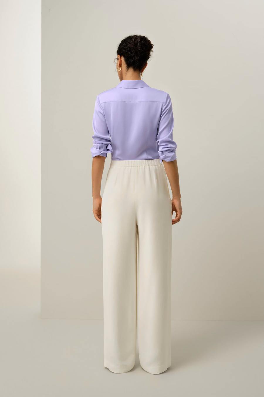 Schwere Seidencrepe-Hosen mit weitem Bein