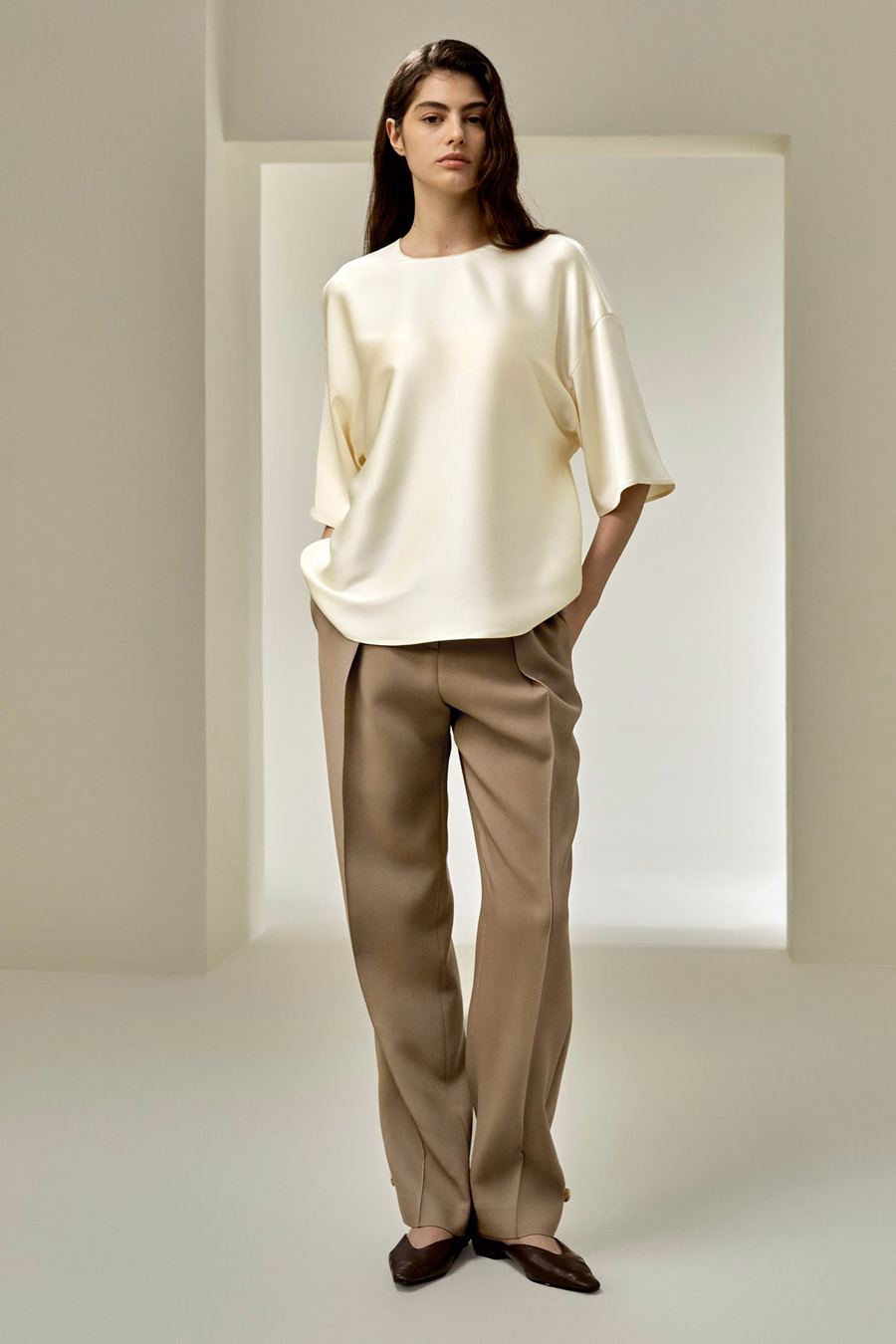 Relaxed Silk Crewneck Blouse