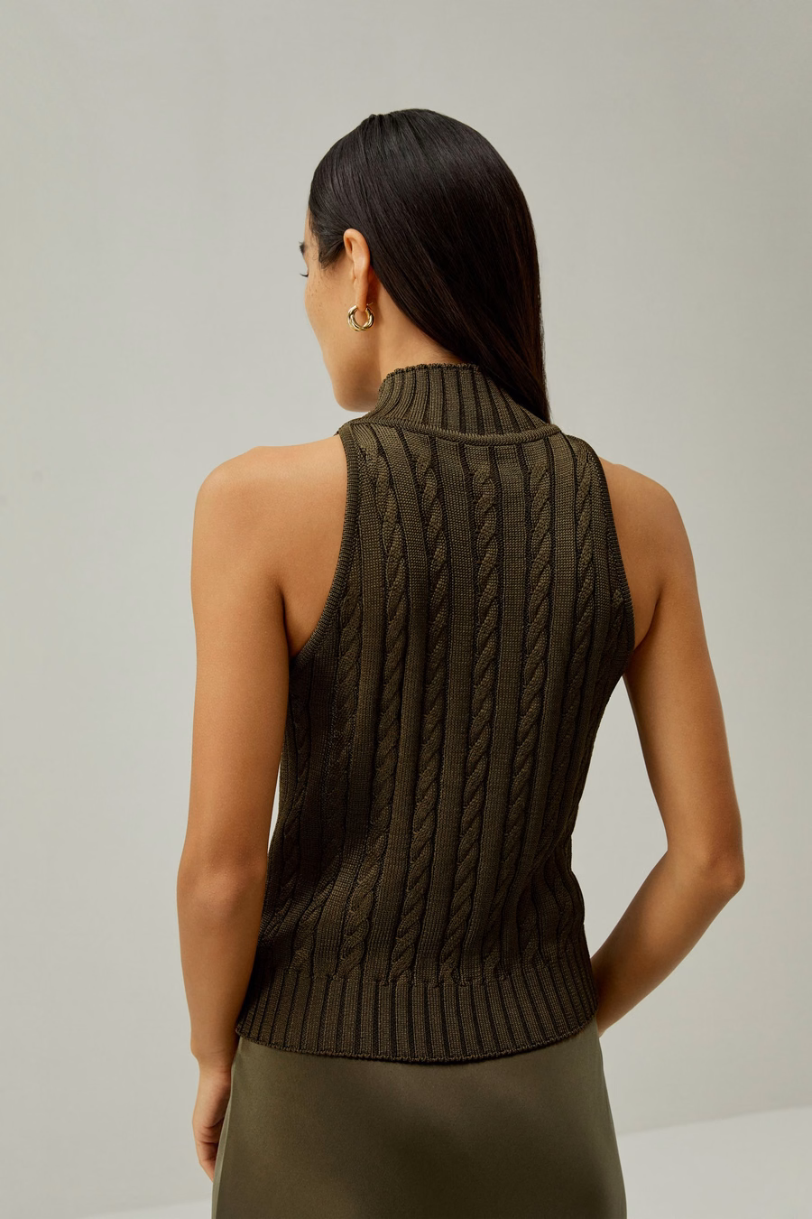 Klassisches High-Neck Kabelstrick Ärmelloses Top