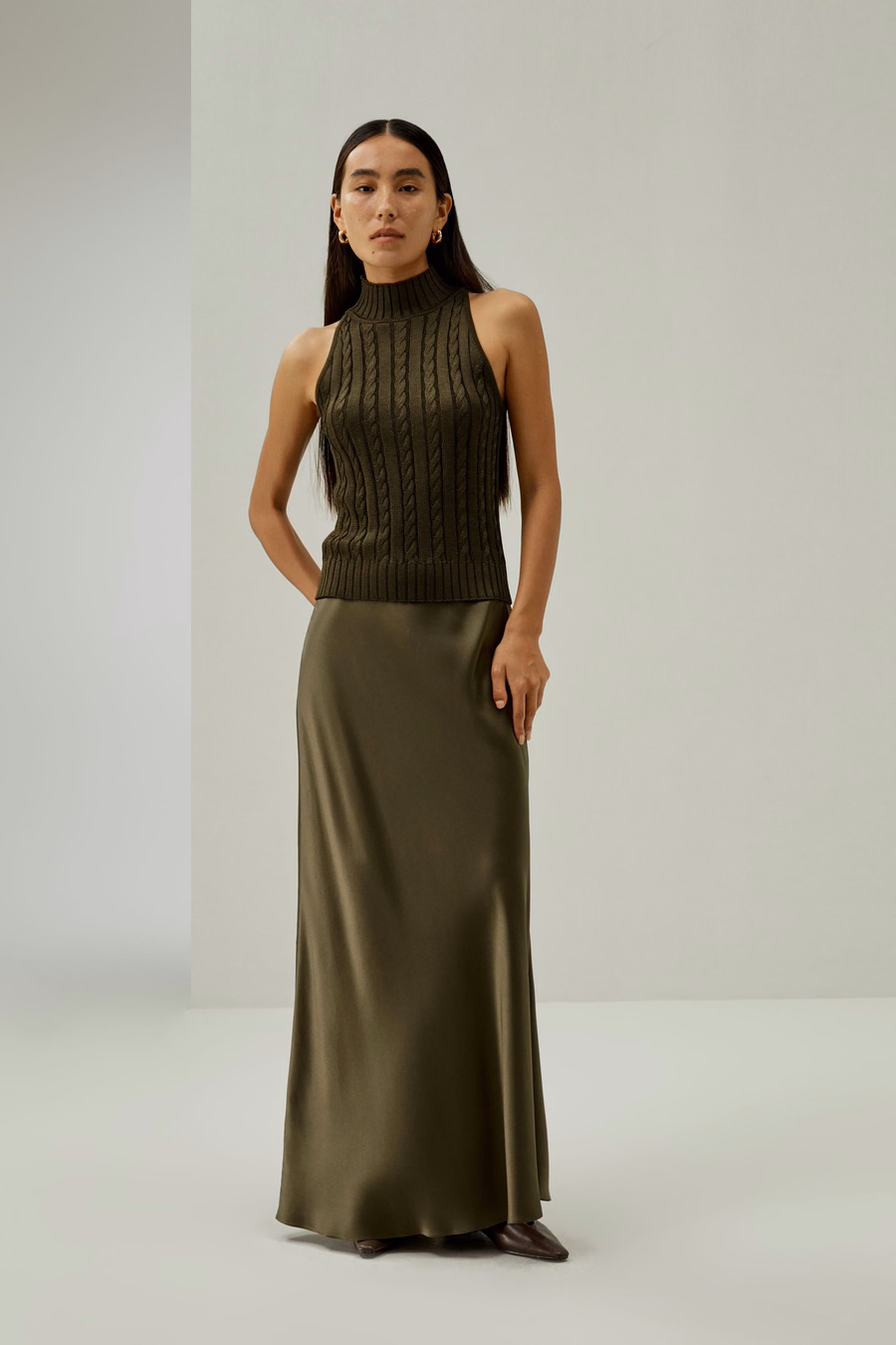 Klassisches High-Neck Kabelstrick Ärmelloses Top