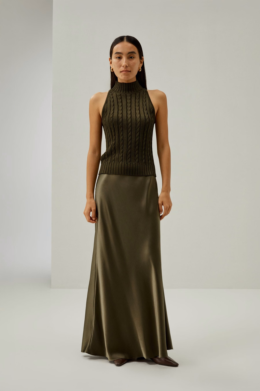 Klassisches High-Neck Kabelstrick Ärmelloses Top