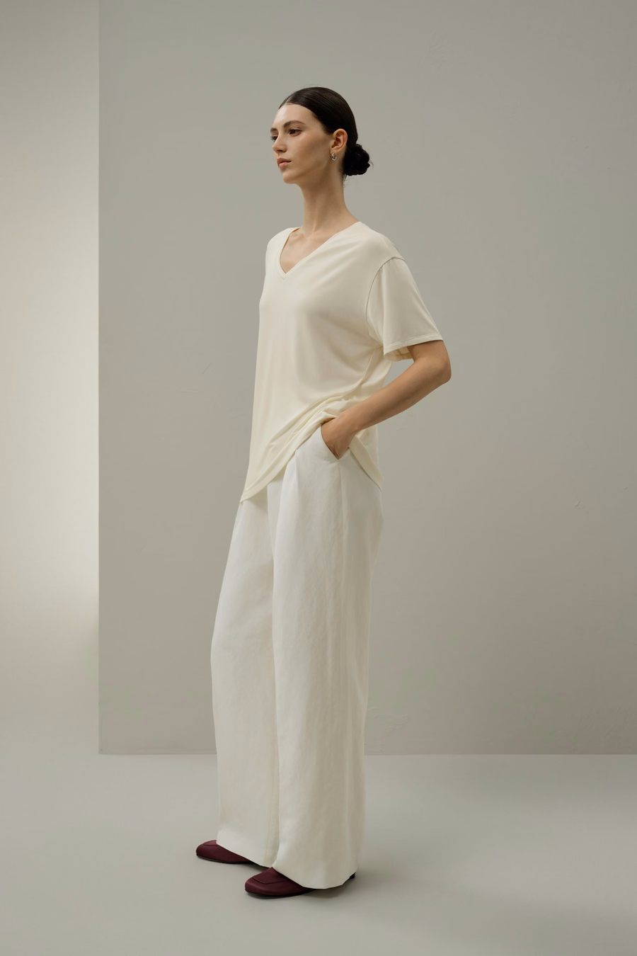 Seidenbreeze Jersey Basic V-Ausschnitt T-Shirt