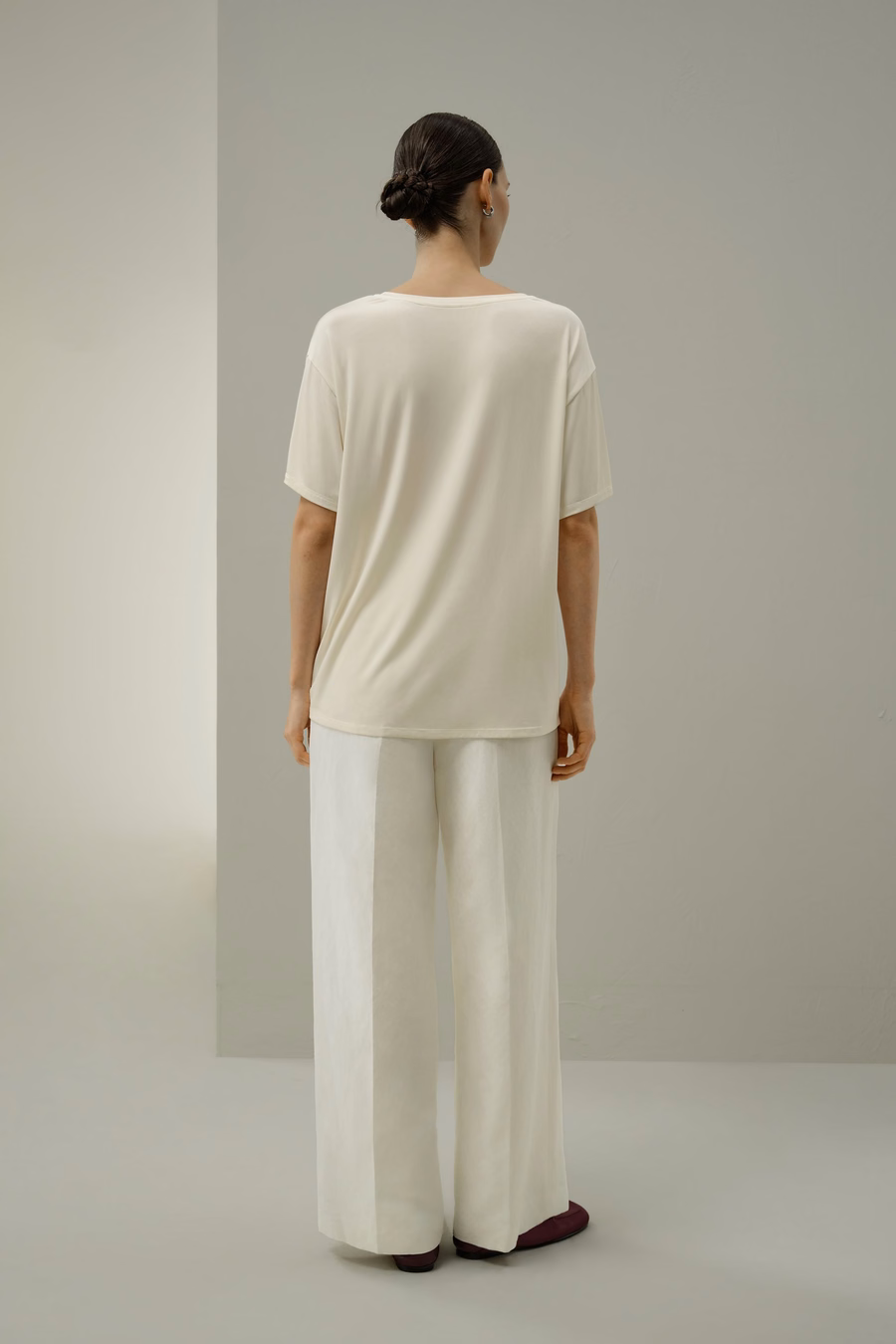 Seidenbreeze Jersey Basic V-Ausschnitt T-Shirt