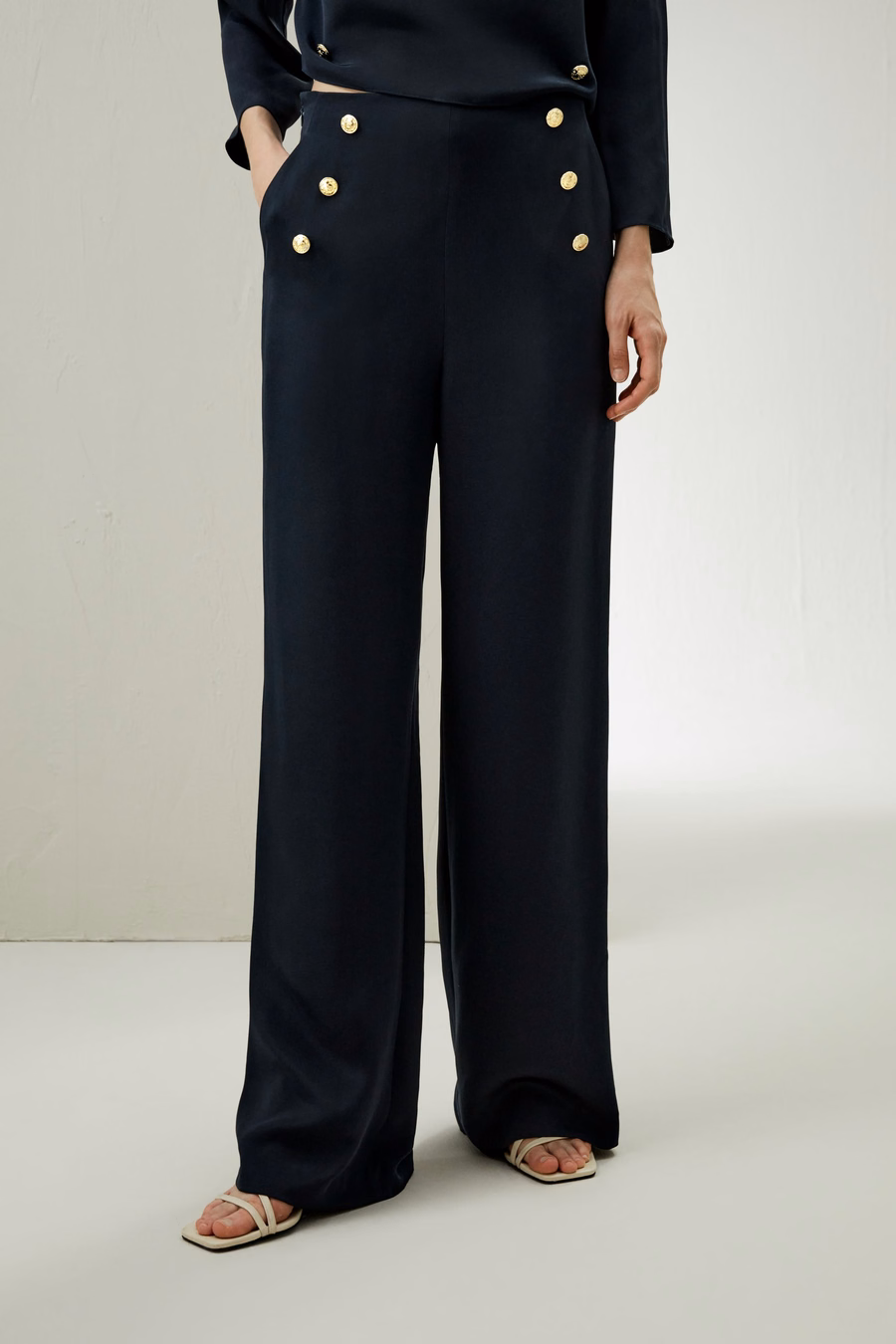 Dubrovnik Button Front Wide Leg Silk Trousers