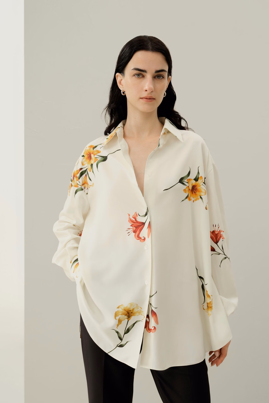Lily Druck Seiden Oversize Hemd