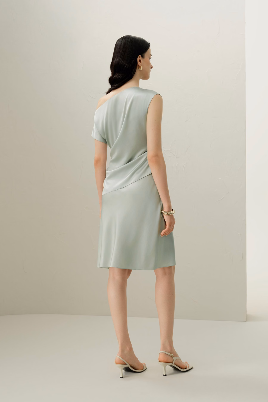 Stretch Charmeuse Asymmetrisches Top