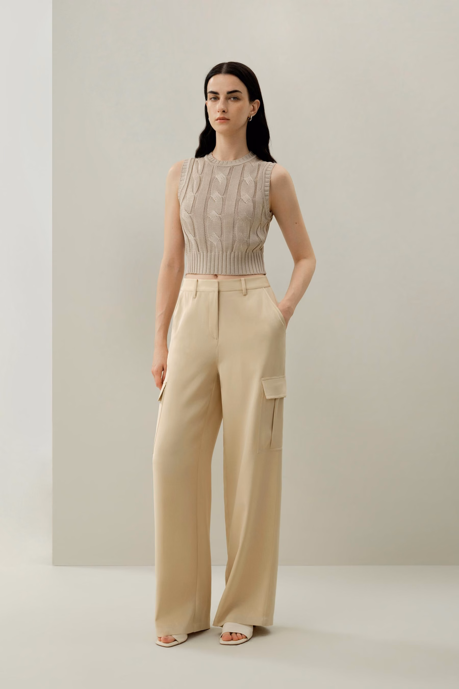 Cable Knit Tussah Silk Cropped Top