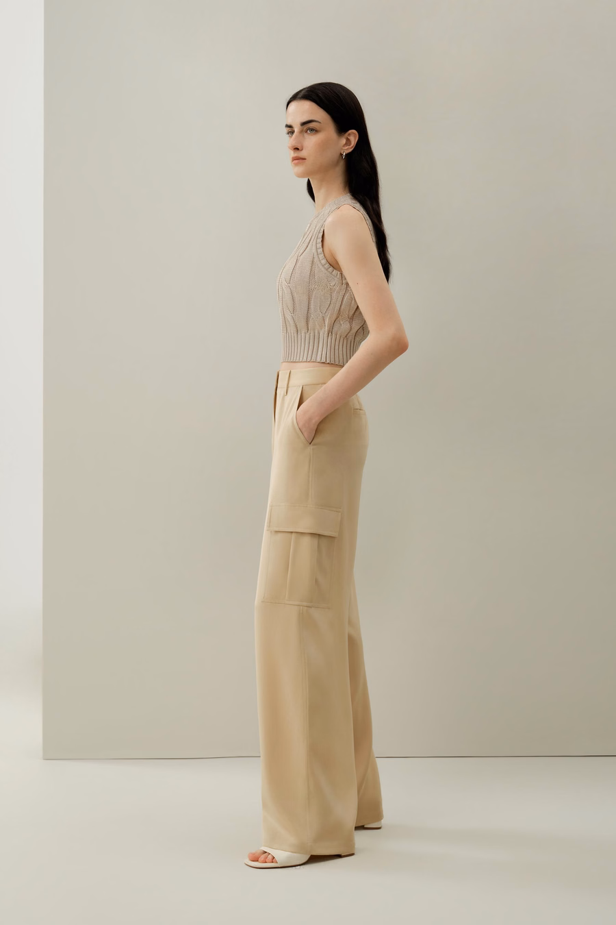 Cable Knit Tussah Silk Cropped Top