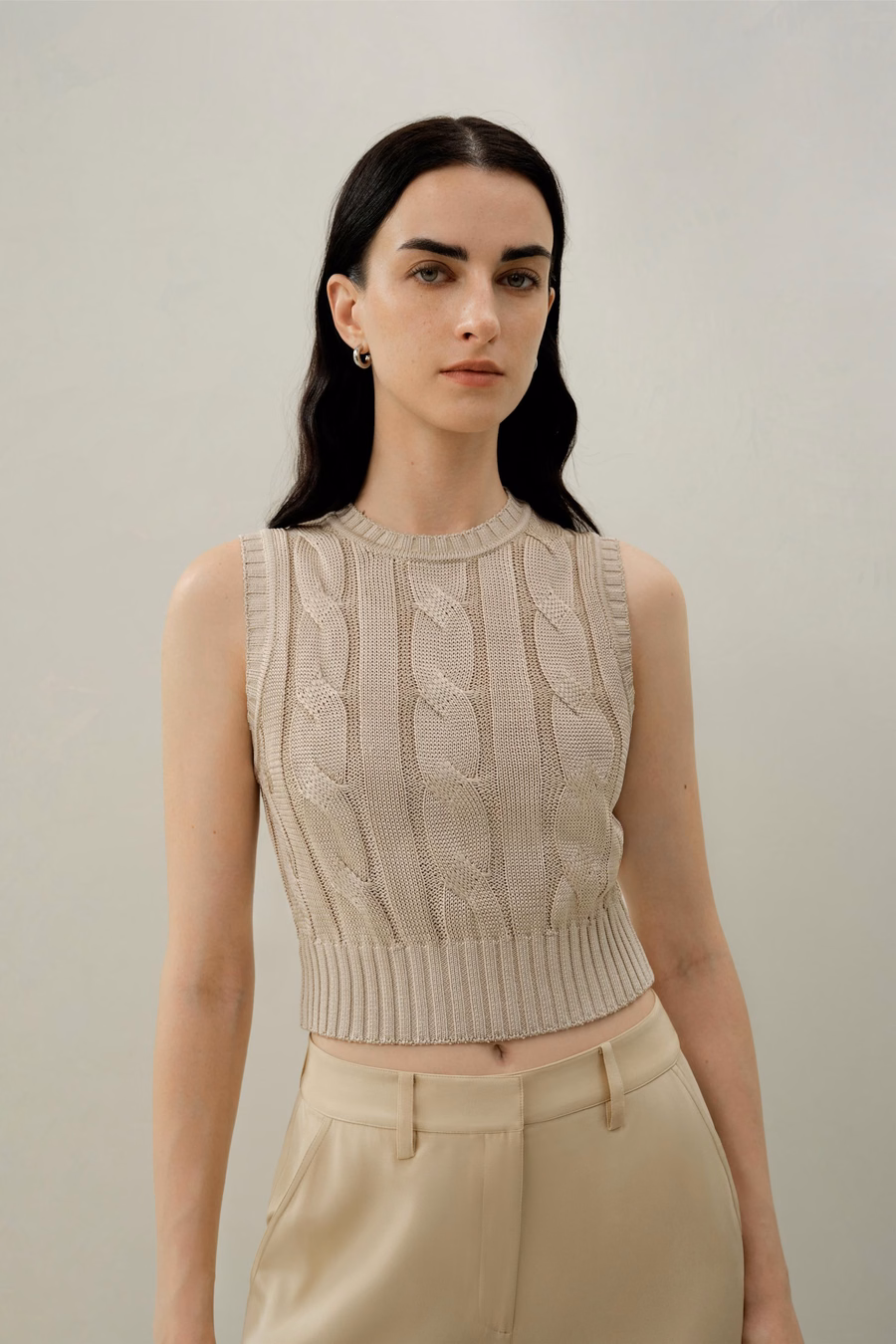 Cable Knit Tussah Silk Cropped Top