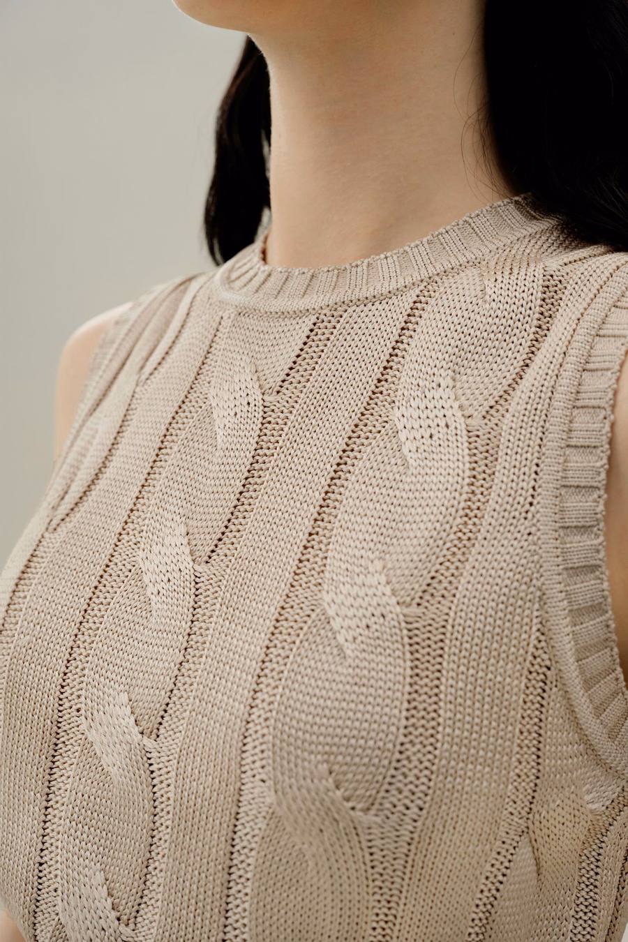 Cable Knit Tussah Silk Cropped Top